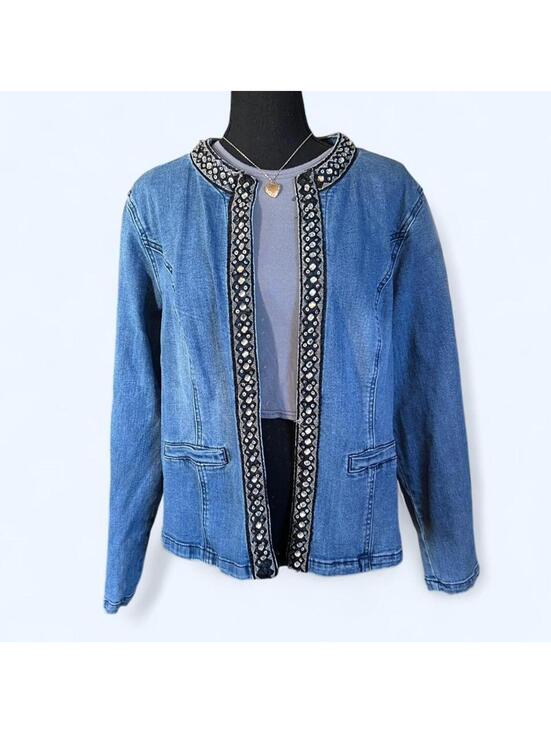 Ashley Stewart Jackets & Blazers - Vintage Y2K glam rhinestone fairy grunge coquette denim jacket size 18/20 💙